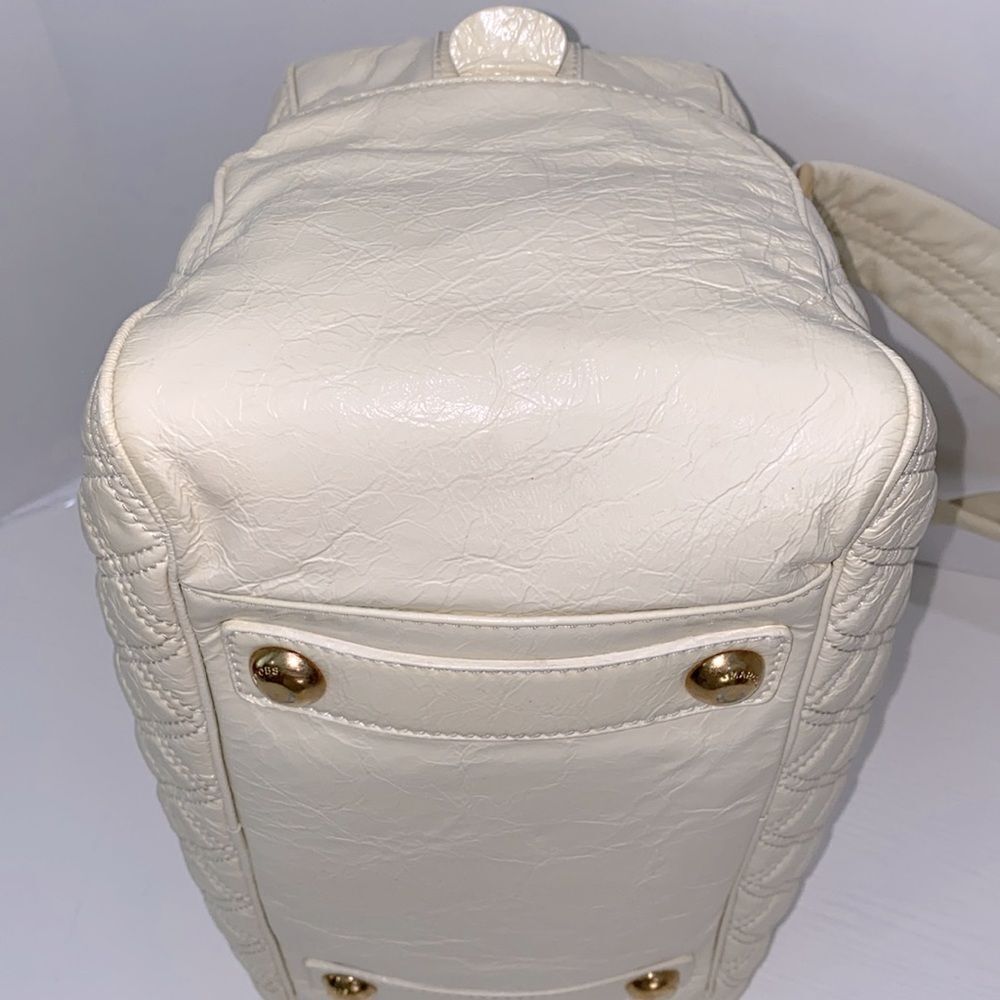 Marc Jacobs Ursula Quilted Patent Goatskin Leather Cream Satchel Lg Bowler Bag - Picture 8 of 12